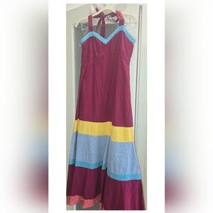 Maeve Color-Block Halter (Wine, Yellow, Blue, Teal, Pink) Maxi dress.Smocking